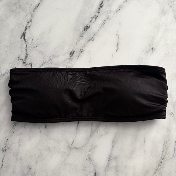 Victorias Secret Swim Black Strapless Bandeau Macrame Strappy Back Bikini Top S - Picture 1 of 5